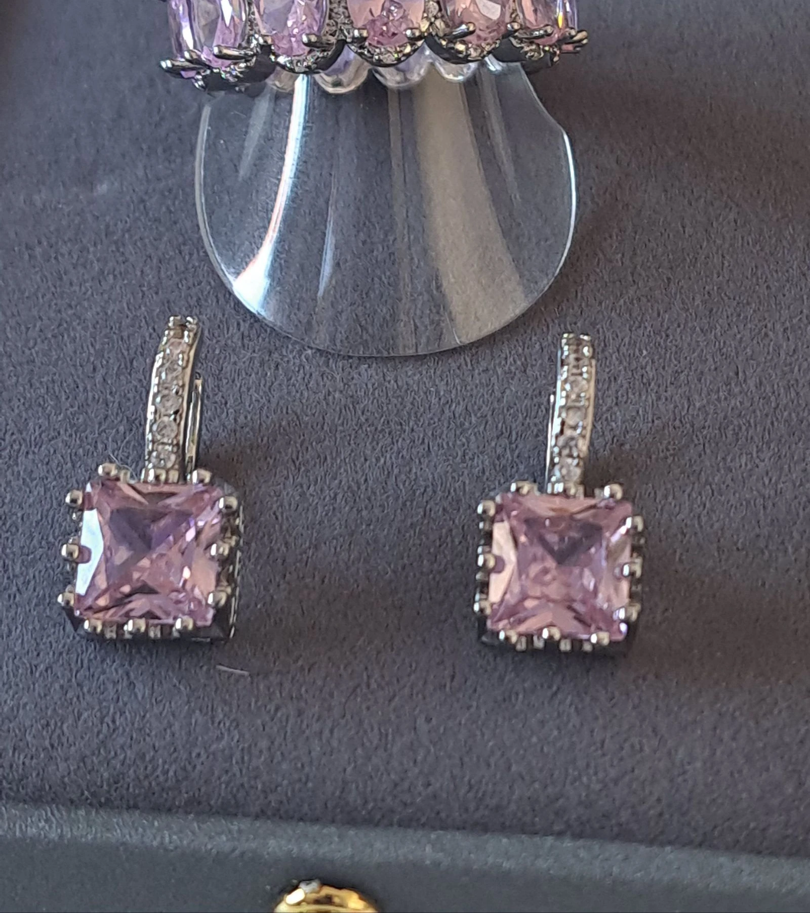 Quiet Luxury Pink Jewelry Set • Ring + Earrings • Silver Stainless Steel • Sparkling CZ – photo 2